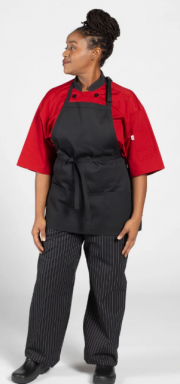 Whittier Black Bib Apron with three pockets with Whitson's Logo